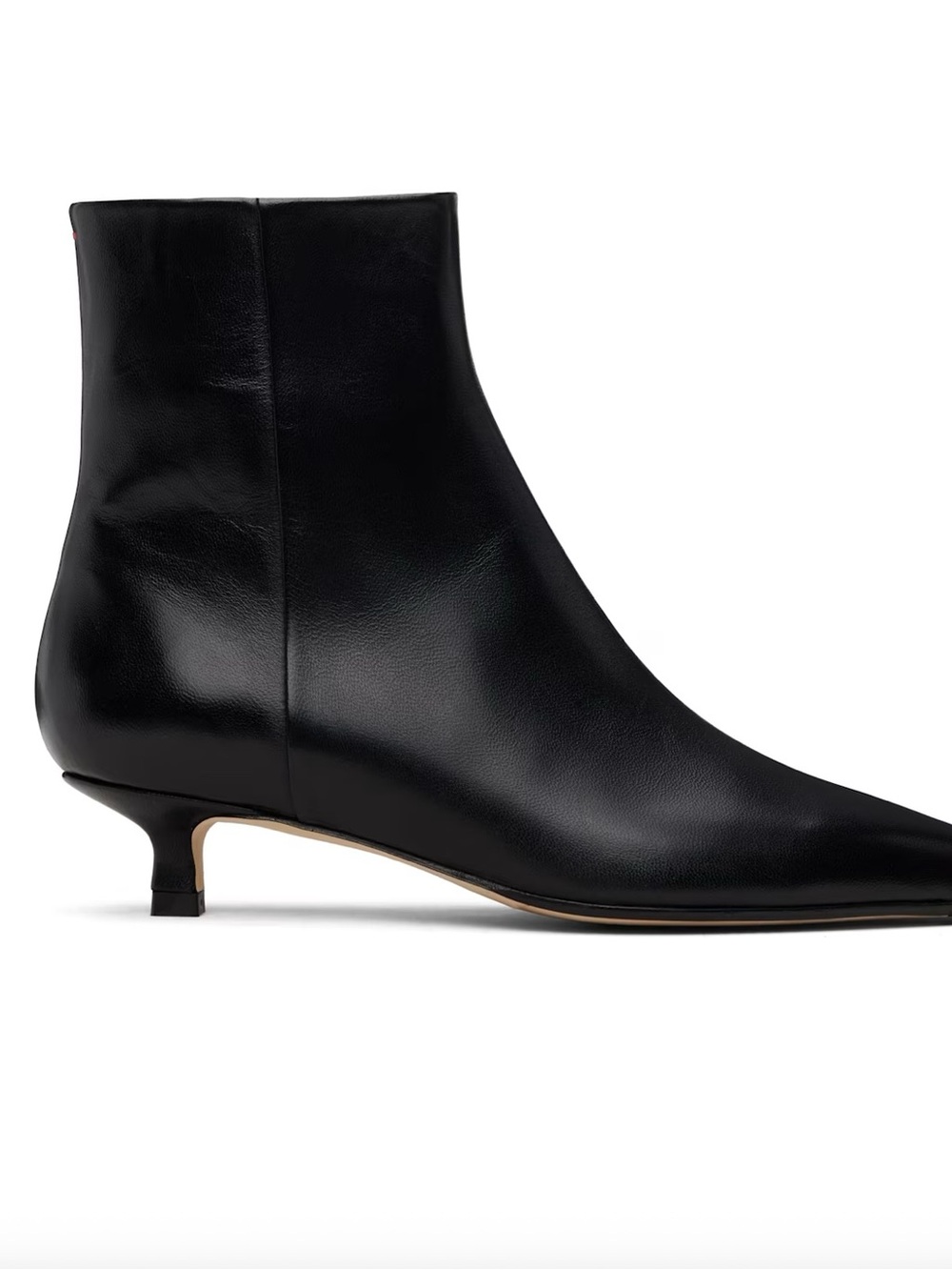 Aeyde Black Pointed-Toe Leather Ankle Boots with Kitten Heel